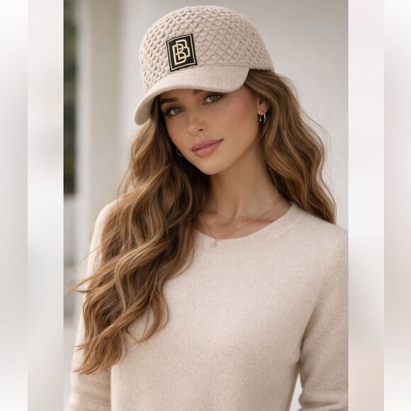 Reale Knit Embroidered Baseball Hat in Creamy Tan NWOT main image 9